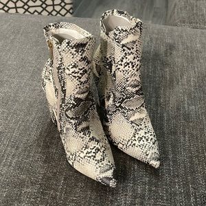 Leather Snake Skin Heeled Ankle Boots